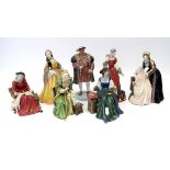 A Royal Doulton Porcelain Figure Set of 'Henry VIII and His Six Wives', modelled by P. Parsons,
