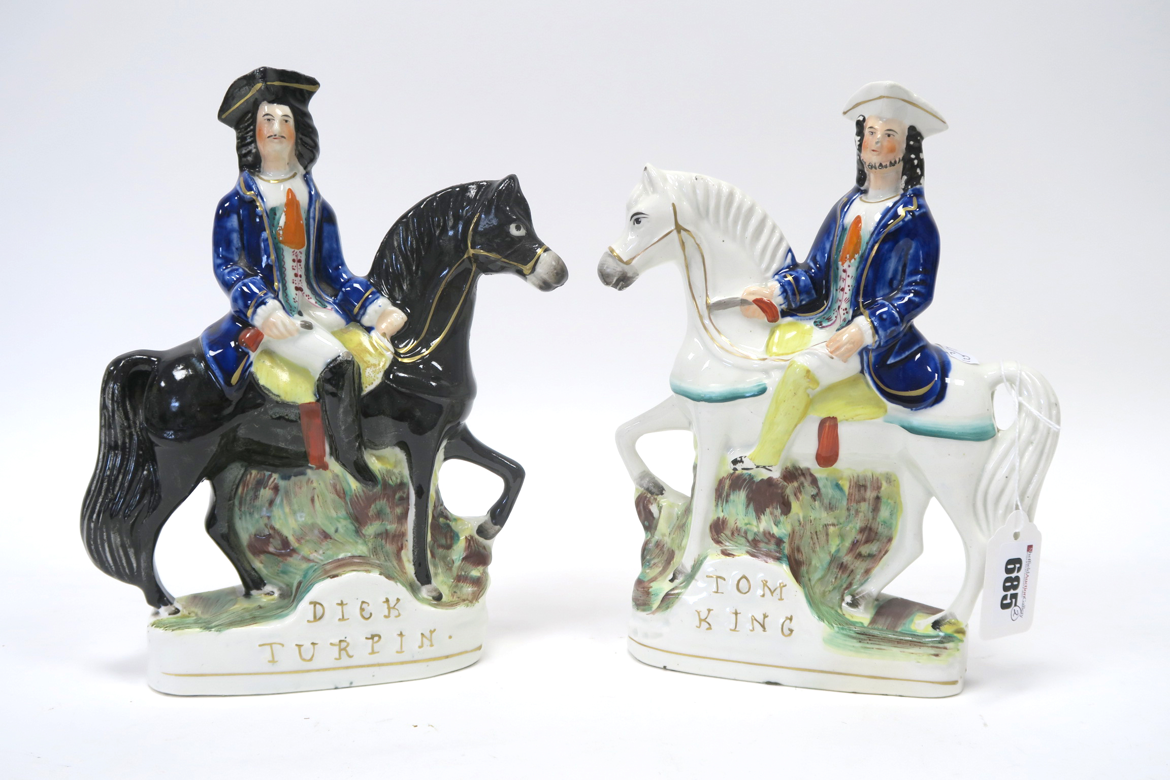 A Pair of Mid XIX Century Staffordshire Pottery Flatbacks, modelled as 'Dick Turpin' and 'Tom