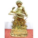 A Late XIX Century Cast Iron Stick Stand, in the form of a cherub entwined with a snake,