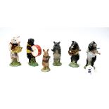 Six Beswick Pottery Promenade Pig Band Figures, Michael, John, Richard, Christopher, Daniel and