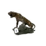 AFTER THOMAS FRANCOIS CARTIER A Bronze Model of a Snarling Panther, prowling on a rocky naturalistic
