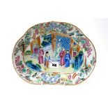 A Late XIX Century Canton Porcelain Kidney Shaped Dish, painted in multi-coloured enamels with