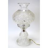 A Waterford Crystal Table Lamp, with hobnail decoration, the bulbous shaped shade with flared neck