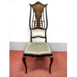 A Late XIX Century Art Nouveau Style Mahogany Salon Chair, with high back, arched top rail and