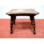 A XIX Century Oak and Yew Wood Stool, with shaped rectangular top, on turned yew wood legs.