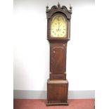 An XVIII Century Oak and Mahogany Eight-Day Longcase Clock, the arched moonface white dial with