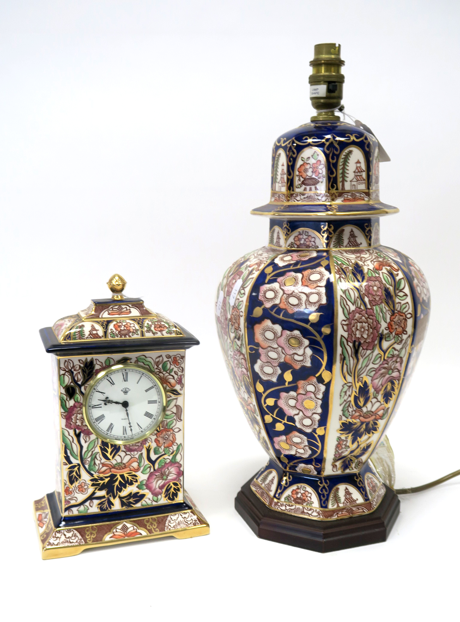 A Mason's Ironstone Pottery Table Lamp, decorated in the 'Penang' pattern with panels of flowers,