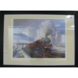 A Wooden Framed Outline Steam Locomotive Print 'The Royal Scot', from a painting by Malcolm Root (