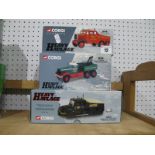 Three 1/50th Scale Diecast Model Trucks By Corgi, #cc12301 Scammel contractor, united heavy