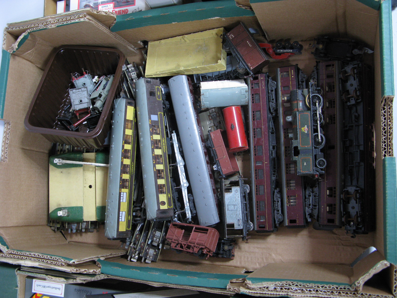 A Quantity of Playworn Hornby Dublo Rolling Stock, lineside accessories, track, including three rail