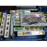 Ten Plastic Kits in 1/72nd and 1/76th Scale of WWII Military Subjects, six by Hasegawa, two by