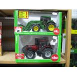 Two Boxed Siku 1/32nd Scale Diecast and Plastic Model Tractors, #3652 John Deere with Front