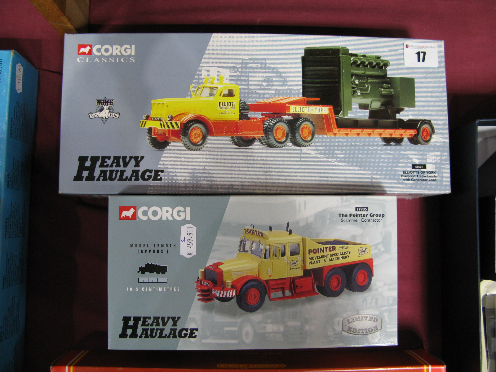 Two 1/50th Scale Diecast Model Trucks By Corgi, #55501 Diamond T low loader, Elliots of York and #