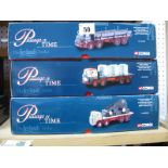 Three 1/50th Scale Corgi Diecast "Passage of Time" Diecast Model Trucks With Loads And scenic