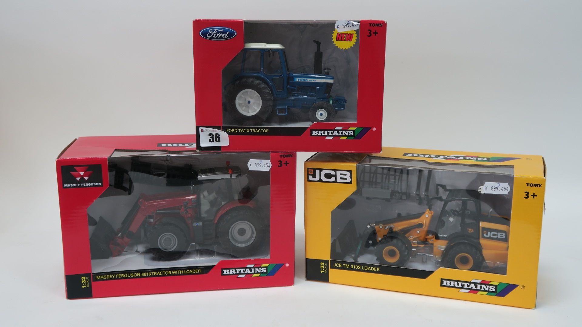 Three Boxed Britains 1/32nd Scale Diecast Model Tractors, #42839 Ford TW10 Tractor, # 43082AI Massey