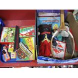 Vintage Games etc- Solitaire, Lotto, 'Farmyard' print, Mirrorscope, jigsaw puzzles, tennis racket,