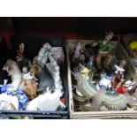 Capo Di Monte and Other Pottery Figure Groups, resin eagle, etc:- Two Boxes