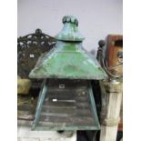 A Victorian Brass Street Lantern Frame, detachable top (glass broken).