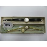 A 9ct Gold Cased Ladies Wristwatch, on a brick link bracelet with 9ct gold clasp; together with a