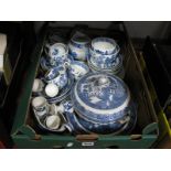 Wedgwood 'Willow' Table Ware of Approximately Fifty Pieces, three Adams castle scenery jugs:- One