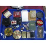 Gent's Cufflinks, powder compacts, butterfly brooches, bookmarks, lighters, etc:- One Tray