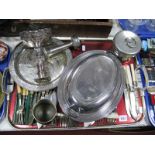 Electroplated Loose Cutlery, oval entree dish, tankard, vase, candlestick etc:- One Tray