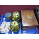 A Pair of 1924 British Empire Exhibition Globular Brass Lipton's Tea Canisters, a mahogany writing