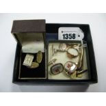 A 9ct Gold Gent's Signet Ring; together with assorted cufflinks and a tie clip.