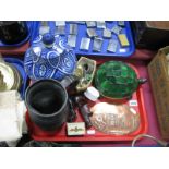 A Turquoise Lamp, copper military plaque, Islamic style jar and cover, pewter tankard, etc:- One