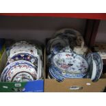 Mason's Ironstone Blue and White Tureens, ginger jar, F. Morley warming plate etc:- Two Boxes