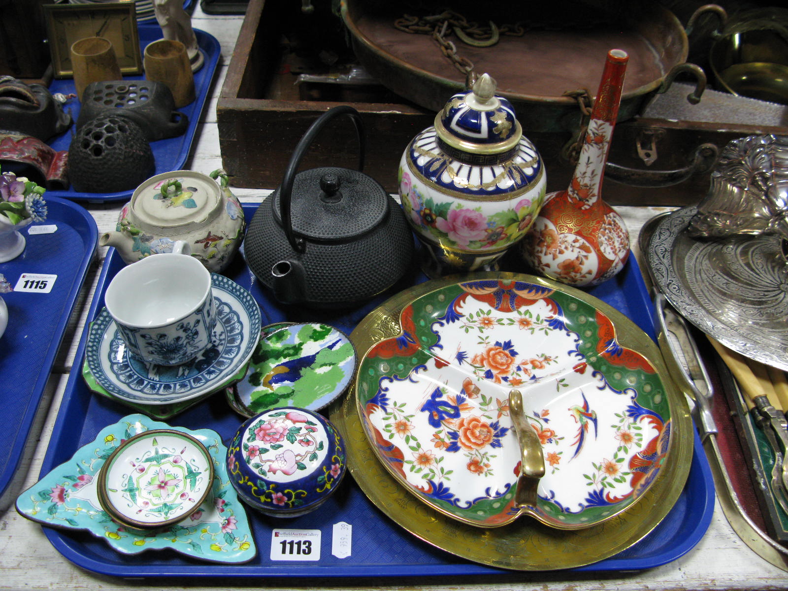 Noritake Hors D'oeuvres, Kutani spill vase, cloisonné ware, etc, (damages).