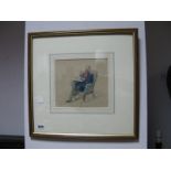 Circa Early XX Century Watercolour, Study of an American Officer Seated in Armchair, 19 x 20.5cm.