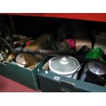 A XIX Century Copper Kettle, brassware, beer mats, kettle, etc:- Two Boxes (Untested Sold For