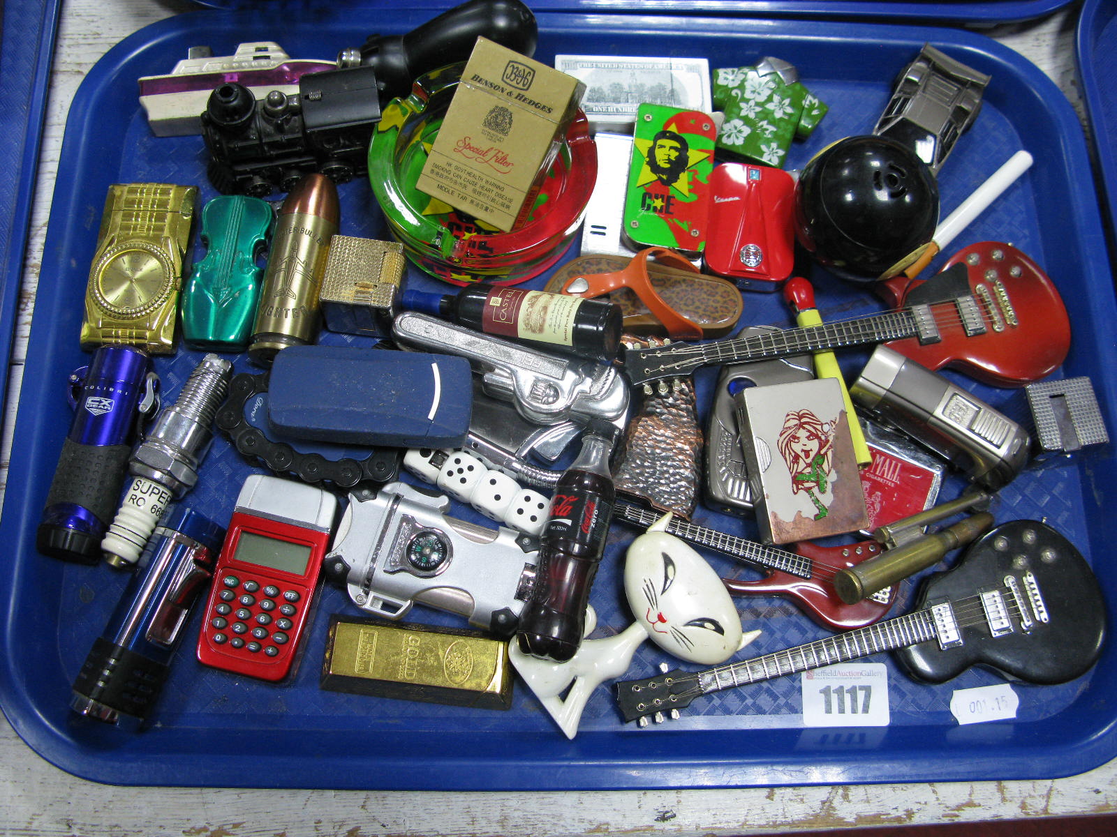 Novelty Lighters, in the form of guitar, phone, spark plug etc:- One Tray