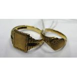 A 9ct Gold Gent's Signet Ring; together with another, of heart shape. (2)