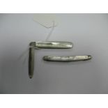 A Hallmarked Silver Bladed Mother of Pearl Folding Fruit Knife, one scale with inset shield;