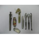 Folding Pocket Knives, hallmarked silver handled manicure items, General Surgical Co. Ltd syringe.