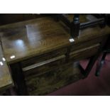 A Hardwood Side Table, with two small drawers, on square legs, with undershelf.