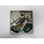 XIX Century and Later Brooches, malachite inset ring, stickpin, etc, (damages).