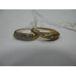An 18ct Gold Five Stone Ring, in scroll carved setting; together with another ring (shank worn). (