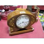 An Edwardian Inlaid Mahogany Mantel Clock, with white enamel dial, inlaid floral decoration,