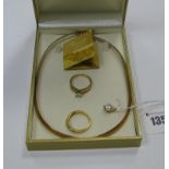 A Modern "Veronese" "925" Gilt Necklace, in original box; together with two modern "925" dress rings