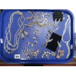 Crystal Beads, diamanté brooches, vintage clip earrings, bracelets, etc:- One Tray