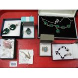 Malachite Necklace, panel pendants on chains, dress rings etc.