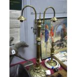 A XX Century Brass Two Branch Table Lamp; together with a gilded brass table lamp.