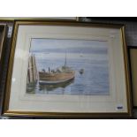 John Grove, Landing The Catch, Fishing Boat in Harbour, Watercolour, 25 x 35.5cm, signed lower