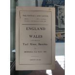 England 1927 Itinerary For The Match V. Wales At Turf Moor Burnley, dated 28th november 1927,