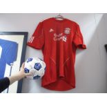 Liverpool. Adidas red home shirt bearing 'Best Wishes' signature, possibly Keegan. Sheffield