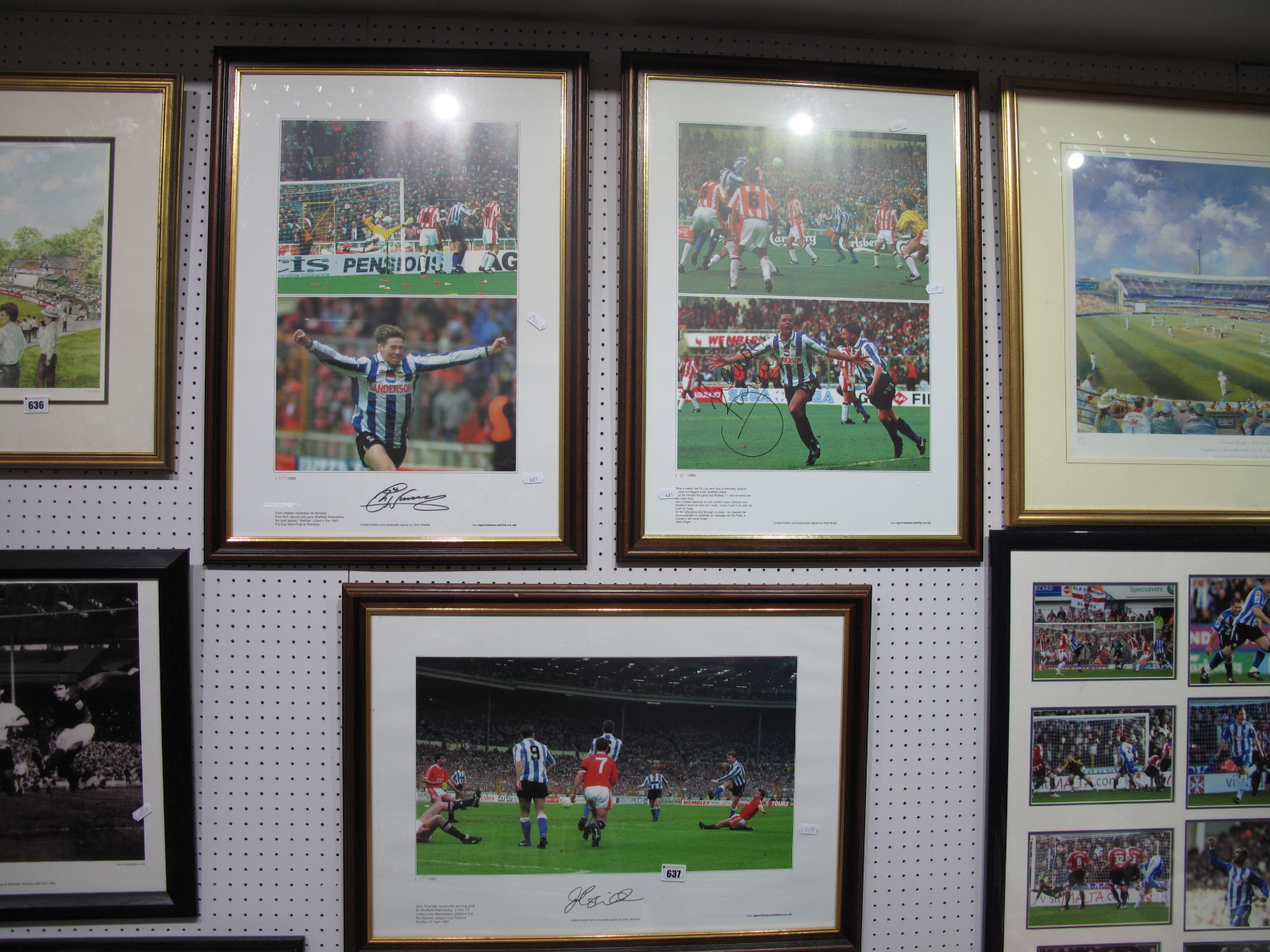 Sheffield Wednesday. Three Sportmemorabilia signed limited edition prints of 1000, Chris Waddle,