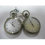 Two Military Issue Pocket Stopwatches, each dial with black and red Arabic numerals, centre